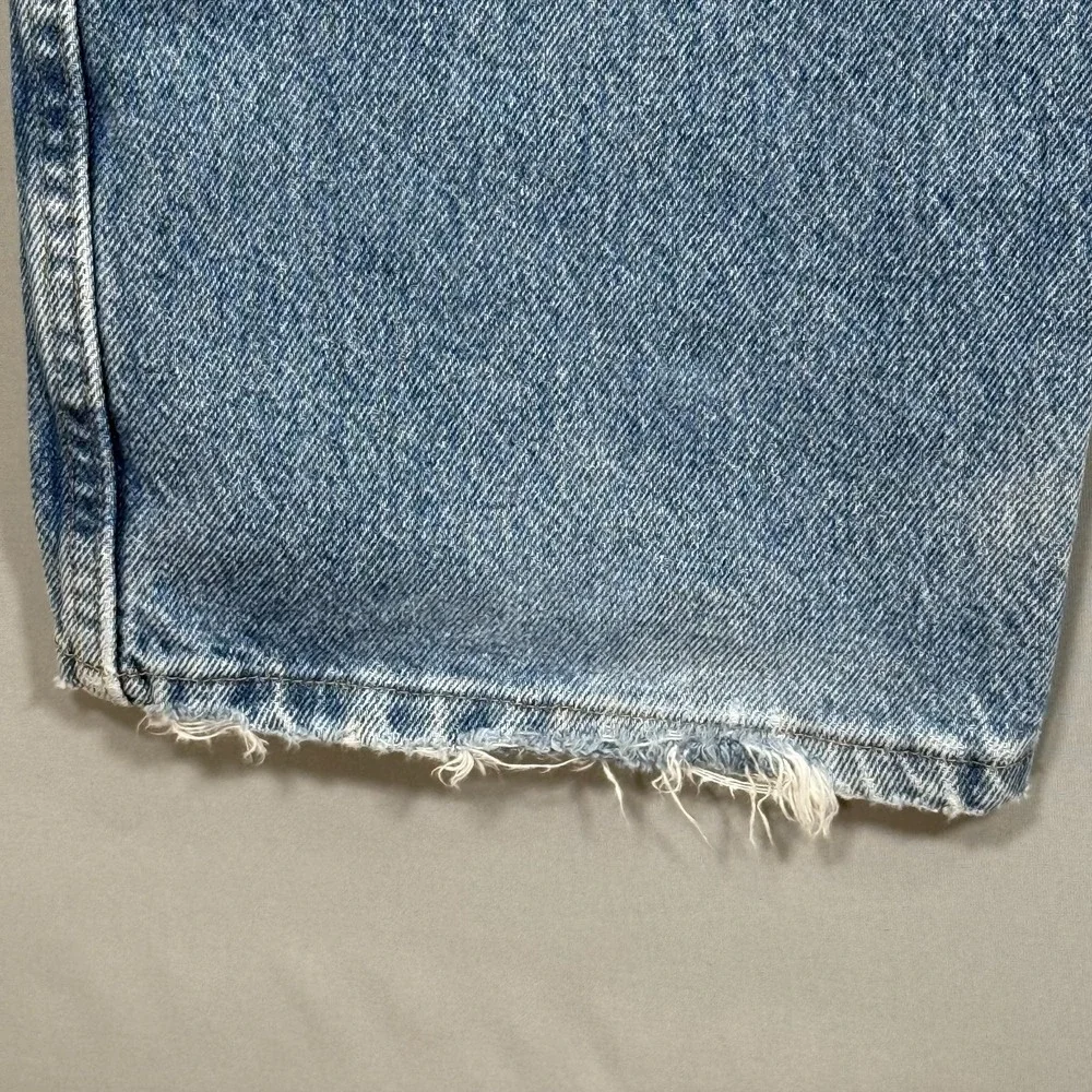 Wrangler Jeans Men 46x29 Blue Distress Straight Leg Classic 100% Cotton Rise 14